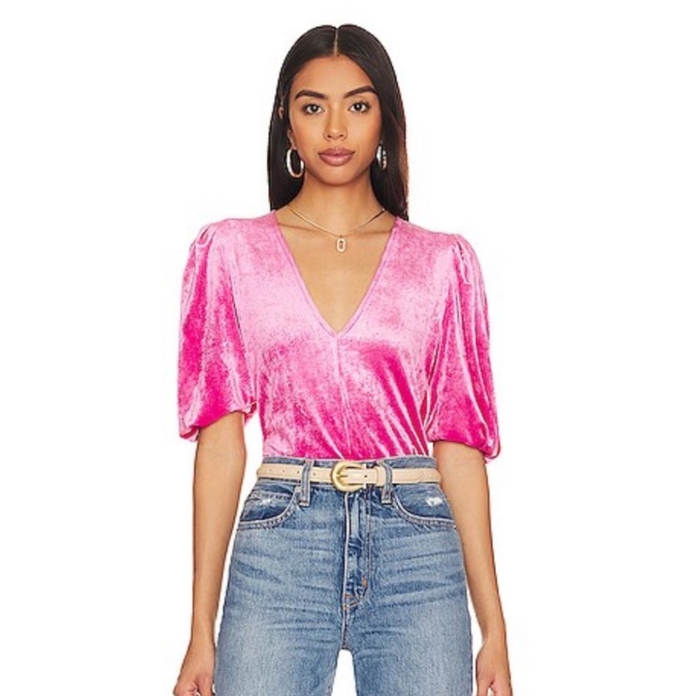 Free People Don’t You Wish pink velvet bodysuit